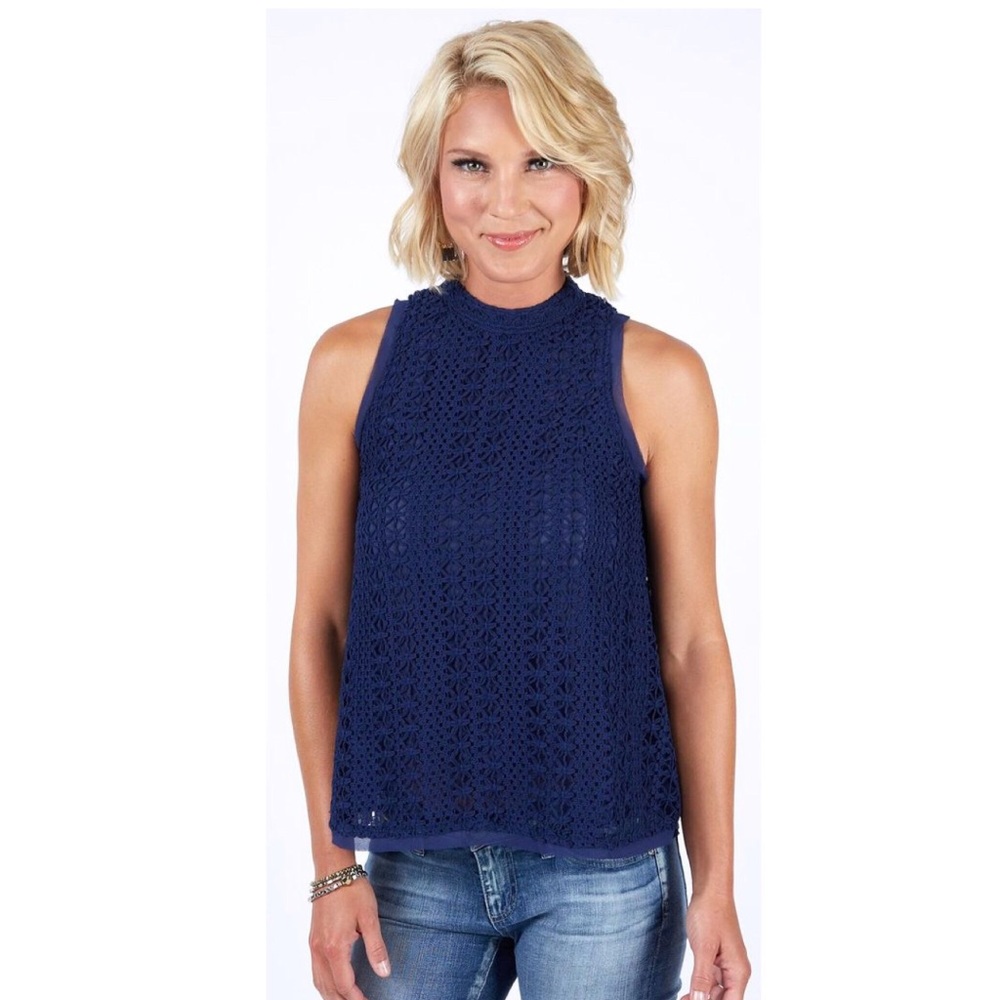 NWT Allison Joy Navy Crochet Open Back Tank Size M